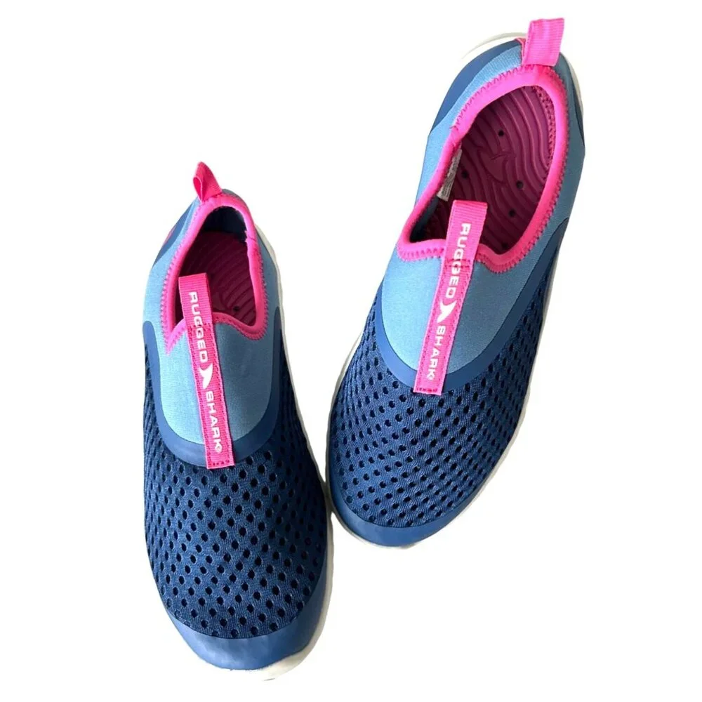 Girls Water Shoes Size 5 Rugged Shark Aqua Flo Kids Blue Pink Slip On New Light